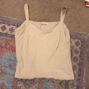 Linen tank top with beaded fringe -size small